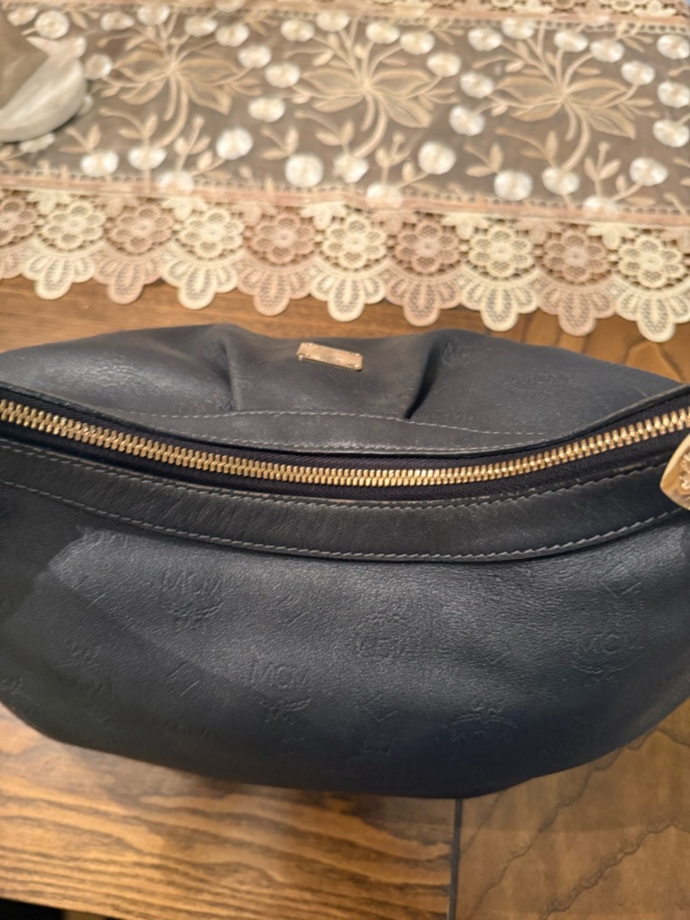 MCM Black Embossed Leather Shoulder Hobo Bag - Picture 7 of 13